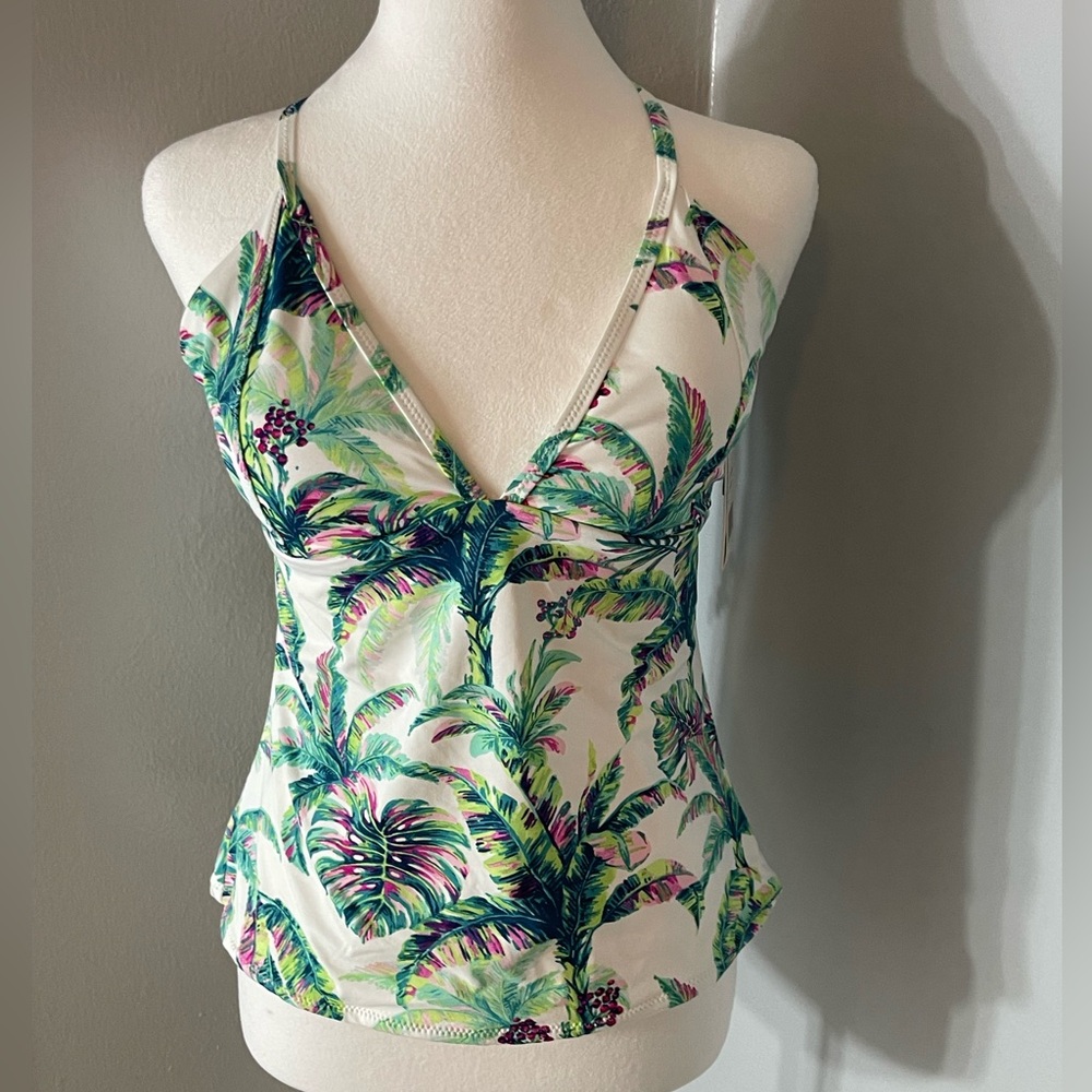 NWT: JESSICA SIMPSON Vibrant Tropical Print Swim Top Size Large